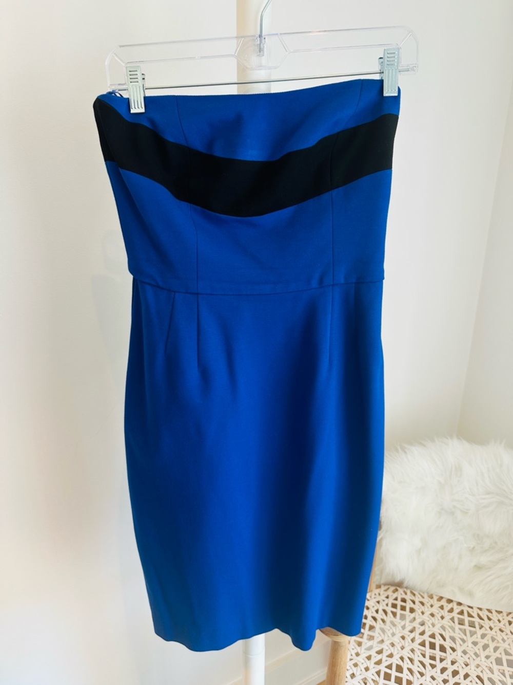 Trina Turk Strapless Royal Blue Sheath Dress with Black Accent